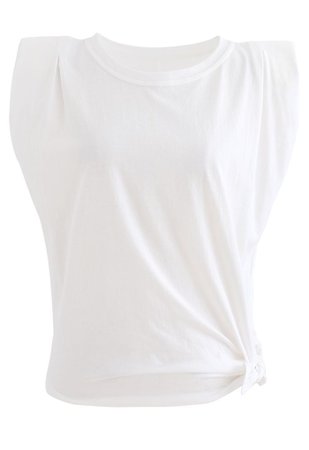 Knot Side Padded Shoulder Sleeveless Top in White - Retro, Indie and Unique Fashion