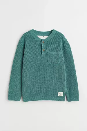 Waffle-knit Henley Shirt - Turquoise - Kids | H&M CA