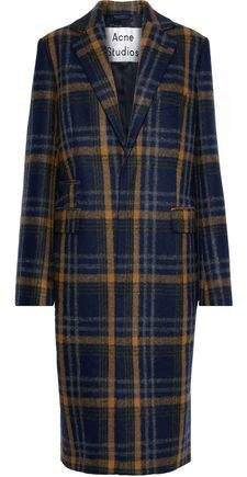 Checked Brushed Wool-blend Coat