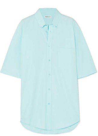 Oversized Printed Cotton-poplin Shirt - Blue