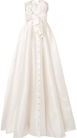 Bow-detailed Embellished Satin-twill Gown - White