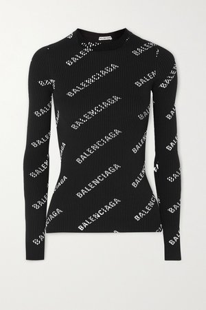 Black Printed ribbed-knit sweater | Balenciaga | NET-A-PORTER