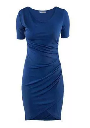 Blue Draped Knee-Length Short Sleeve Dress | SHEIN USA