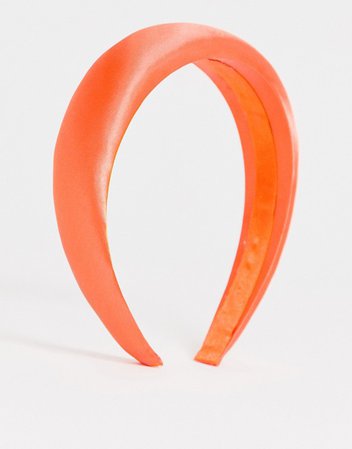 ASOS DESIGN padded headband in hot orange satin | ASOS