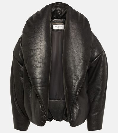 Cassandre Leather Puffer Jacket in Black - Saint Laurent | Mytheresa