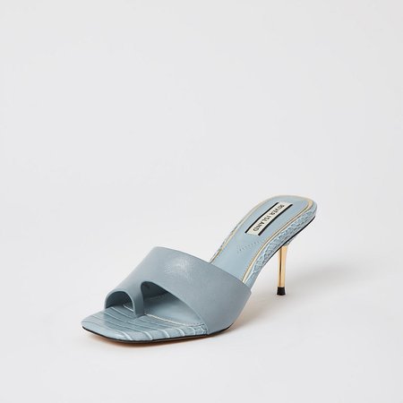 Blue toe loop mule heeled sandals | River Island