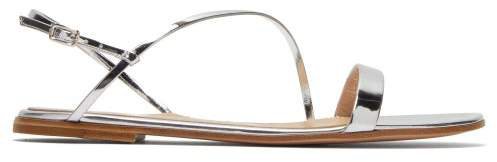 Simple Strap Mirrored Leather Slingback Sandals - Womens - Silver