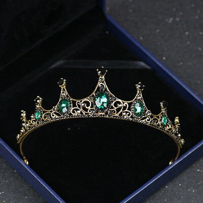 Baroque Vintage Wedding Bridal Queen Green Crystal Gold Crown Tiara Headband | eBay