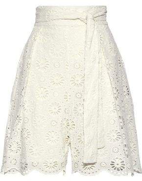 Belted Broderie Anglaise Cotton Shorts