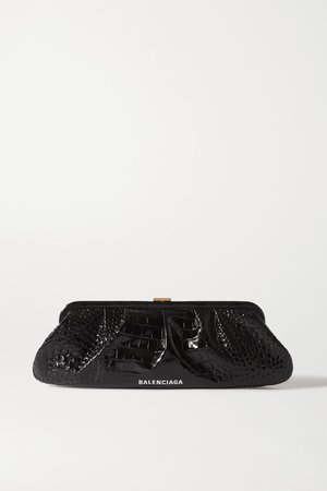 Black Cloud XL printed croc-effect leather clutch | Balenciaga | NET-A-PORTER