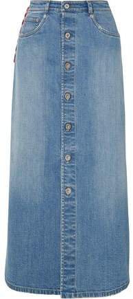 Cord-detailed Faded Denim Midi Skirt