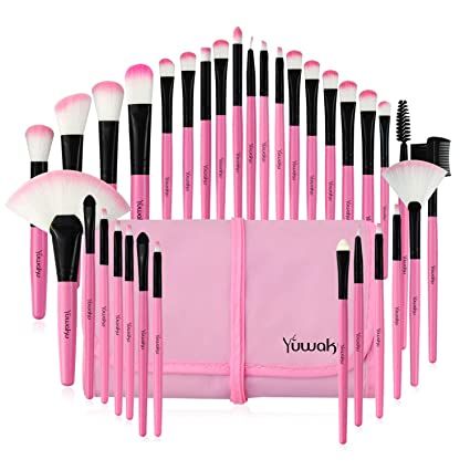 Amazon.com: Yuwaku Pink Makeup Brush Set, 32pcs Premium Synthetic Brushes, Kabuki Foundation Brush Blending Face Powder Blush Concealers Eye Shadows Cosmetic Brushes Kit with Nylon Bag : Beauty & Personal Care