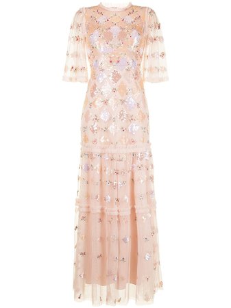 Needle & Thread sequined tiered-hem maxi gown - FARFETCH