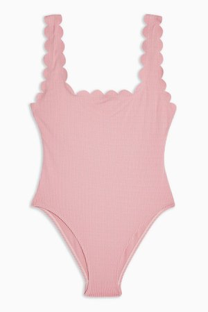 Pink Scallop Square Neck Swimsuit | Topshop