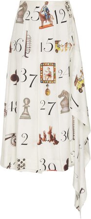 Printed Numbers Pleated Silk Midi Skirt Size: 2