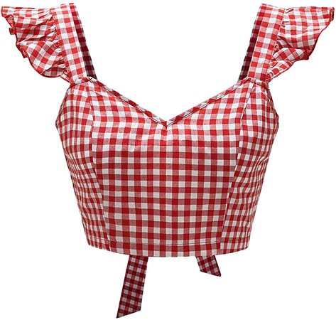 Milumia Women's Plaid Sweetheart Neck Backless Crop Top Tie Back Ruffle Sleeveless Blouse Red and White at Amazon Women’s Clothing store