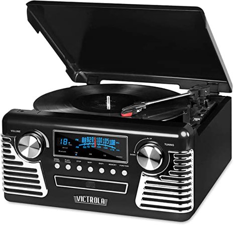 Amazon.com: Victrola 50's Retro Bluetooth Record Player & Multimedia Center with Built-in Speakers - 3-Speed Turntable, CD Player, AM/FM Radio | Vinyl to MP3 Recording | Wireless Music Streaming | Red: Electronics
