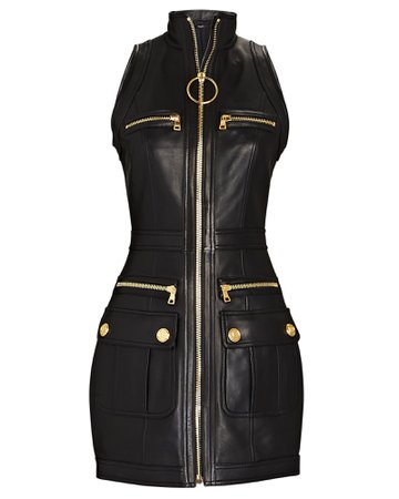 Balmain Leather Zip-Front Mini Dress | INTERMIX®
