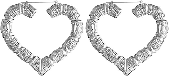 Amazon.com: New Ethnic Style Geometric Hoop Earrings Gold Silver Color Alloy Tone Bamboo Punk Women Jewelry (heart silver): Clothing, Shoes & Jewelry
