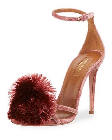 velvet pink aquazzura fur shoes