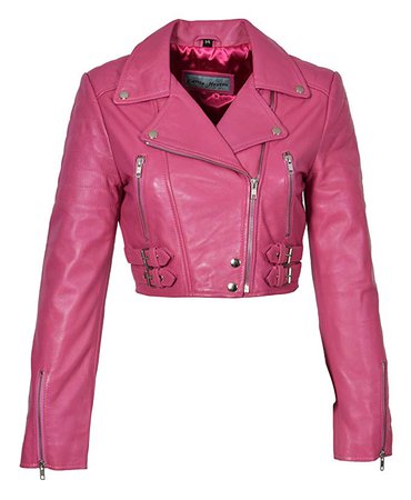 Ladies Cropped Short Length Leather Jacket Slim Fit Biker Style Demi Pink at Amazon Women's Coats Shop