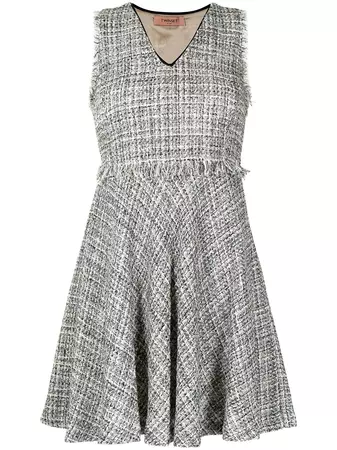 TWINSET Sleeveless Tweed Mini Dress - Farfetch