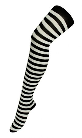 Black and White Striped Thigh High Socks