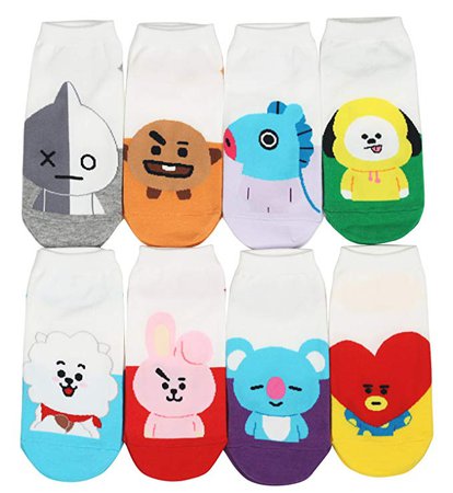 Womens Kpop BTS BT21 Cartoon Ankle Socks 8 Pack