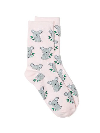 Fluffy Crew Socks Pink Fluffy Koala - Dotti Online