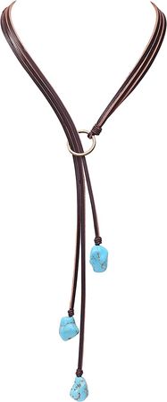 Amazon.com: PERNNLA PEARL Vintage Turquoise Pendant Necklace on Genuine Leather Cord Strand Girls Long Lariat Necklace Handmade Y-shaped Jewelry for Women Boho Gemstone Necklace on Valentine’s Day: Clothing, Shoes & Jewelry