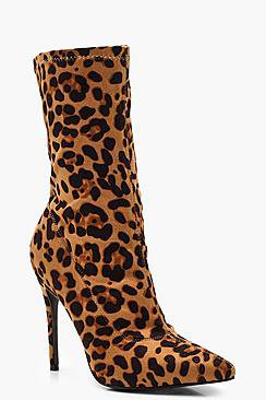 Leopard Pointed Sock Boots