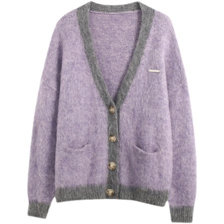 Lazy Purple Silhouette And Gray Knitted Cardigan - PIKAMOON - Fashion Selected Designer Clothing