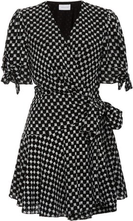 Significant Other Callie Checkerboard-Print Wrap Mini Dress Size: 2