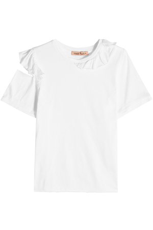 Distressed Cotton T-Shirt with Ruffles Gr. S