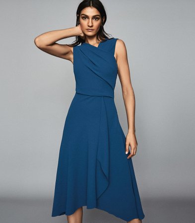 Marling Teal Wrap Front Midi Dress – REISS