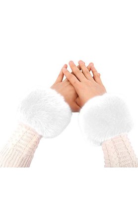 Fluffy White Wrist Warmers