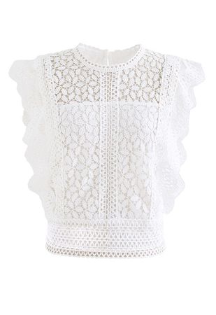 Falling Leaf Crochet Sleeveless Top in White - Retro, Indie and Unique Fashion