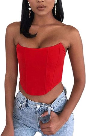 Amazon.com: Women Sexy Bustiers Strapless Off Shoulder Push Up Corsets Slim Crop Tops Clubwear Outwear (B-Red, S): Clothing