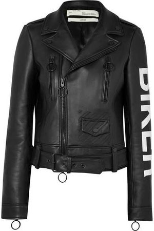 Off-White | Printed leather biker jacket | NET-A-PORTER.COM