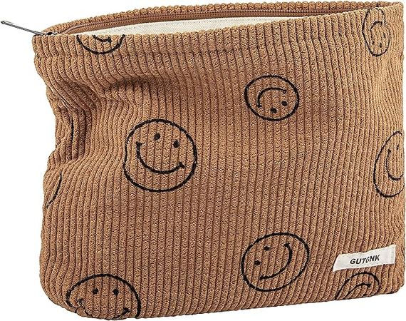 Amazon.com: GUTGNK Makeup bag for Women, Corduroy Cosmetic Bag Aesthetic Design Ladies Tote Bag,Cute Smiley Face Makeup Organizer with Zipper - Brown : Beauty & Personal Care