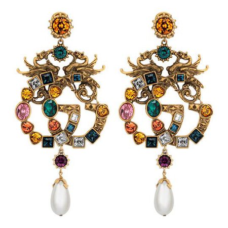 Crystal Double G earrings in Metal with aged gold finish | Gucci Fashion Jewelry For Women