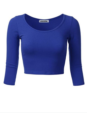 SSOULM Women's 3/4 Sleeve Scoop Neck Cotton Slim Fit Crop Top (S-1XL) at Amazon Women’s Clothing store