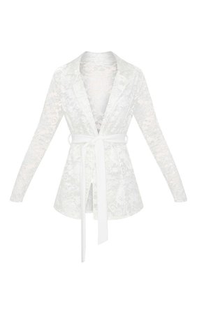 White Lace Belted Blazer | Coats & Jackets | PrettyLittleThing USA