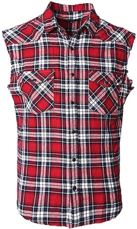 Amazon.com: NUTEXROL Men's Casual Flannel Plaid Shirt Sleeveless Cotton Plus Size Vest Red and Black: Clothing