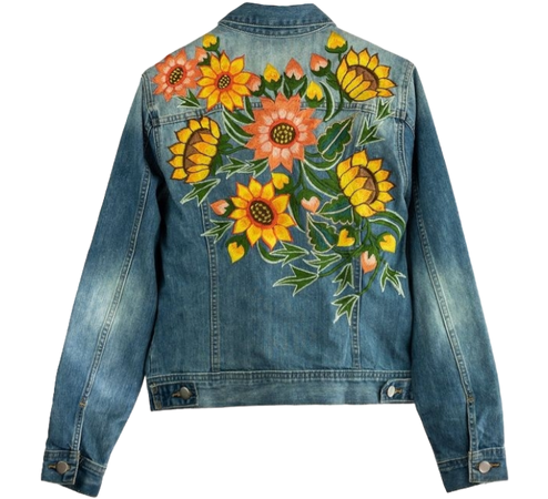 Light Blue Denim Mexican Floral Embroidery Jean Jacket