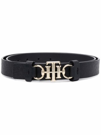 Shop Tommy Hilfiger logo-buckle leather belt with Express Delivery - FARFETCH