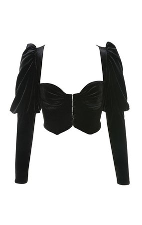 Clothing : Tops : 'Karla' Black Velvet Puff Sleeve Corset