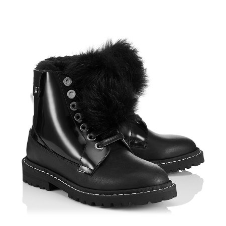 Black Shiny Calf Leather Ankle Boots with Heated Soles | SNOW FLAT| Cruise 19 | JIMMY CHOO