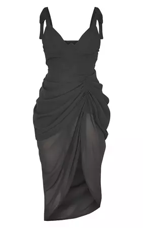 Black Underwire Detail Draped Midi Dress | PrettyLittleThing USA