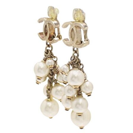 CHANEL Coco Mark Pearl Earrings Swing Metal GP Pearl Gold Plated A11P Women's | eBay